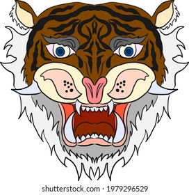 Tiger face sticker vector.Tiger head traditional tattoo.Tiger head vector isolate on white background.
