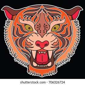 Tiger face sticker vector Tiger head traditional tattoo Vector Japanese tiger for sticker printing T  shirt line for doodle art   illustration for coloring book 