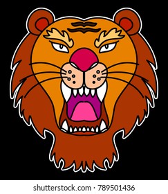 Tiger face sticker vector.Tiger head traditional tattoo.Tiger roaring