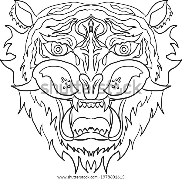 Tiger Face Sticker Vectortiger Head Traditional Stock Vector (Royalty ...