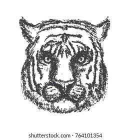 Tiger Face in Stippling Style on White Background. Vector illustration