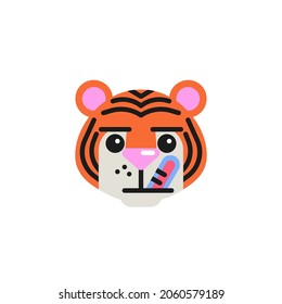 Tiger Face with Thermometer flat icon, vector sign, fever tiger face emoji colorful pictogram isolated on white. Symbol, logo illustration. Flat style design