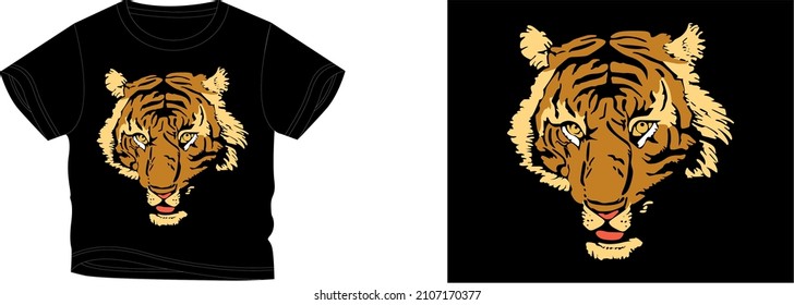 tiger face t-shirt design background color is a  and t-shirt color is a  beautiful color and beautiful design