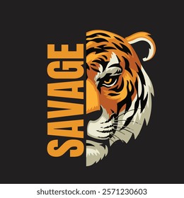 tiger face and typography design for t shirt 