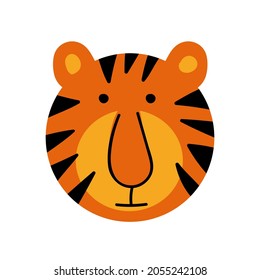 Ilustración vectorial de cara del tigre. Cara de tigre de caricatura. ilustración dibujada a mano. 