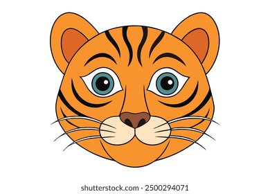 Cara de tigre Ilustración vectorial de dibujos animados, Clipart y línea de diseño de arte para Micro stock