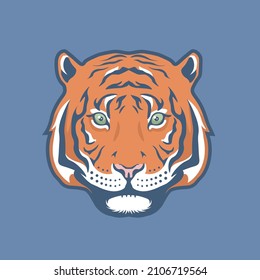 Tiger face vector illustration isolated. Chinese New Year 2022 symbol. Big wild cat.
