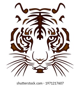 Tiger Face Vector Illustration. Portrait Of Tiger. Head Of Tiger Isolated On White Background