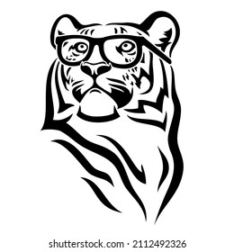 Tiger face wearing eyeglasses - vector illustration