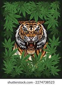 The Tiger Face in weed. Color Tattoo