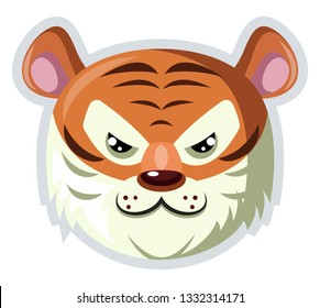 A Tiger face with white fur around in white background, vector, color drawing or illustration.