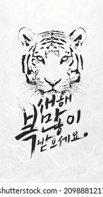  Tiger face.New Year's card. Greeting cards.korean greetings cards.happy new year. korean, written as 'Happy New Year'.