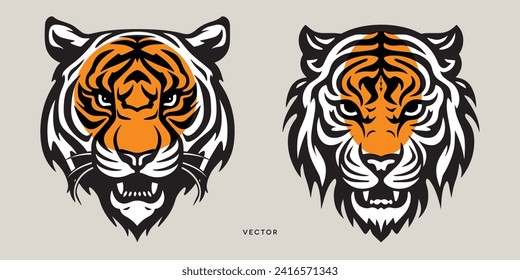 Tiger faces black and white logo design style.