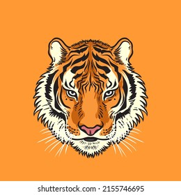 Tiger face,Vector illustration isolated on orange background
