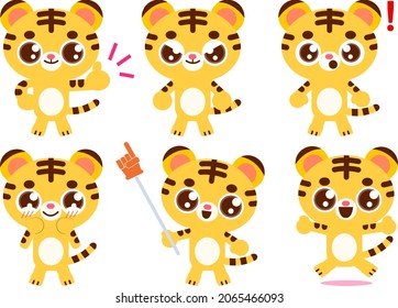 Tiger facial expression and gesture illustration set