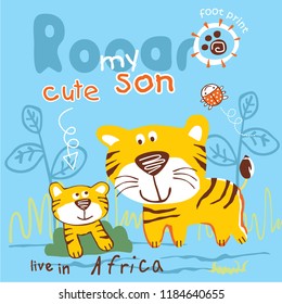 tiger family funny animal cartoon,vector illustration