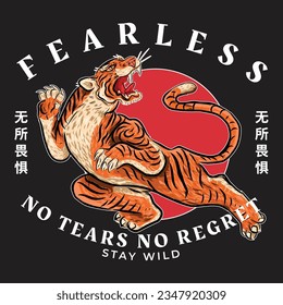 Tiger with FEARLESS Slogan and FEARLESS in CHINESE Letters