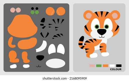 Tigermuster für Kinderhandwerk oder Papierhandwerk. Vektorgrafik eines Tigerpuzzles. Schneiden und Pasten Muster für Kinderhandwerk.