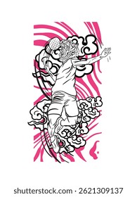 tiger fighter with japanese doodle style