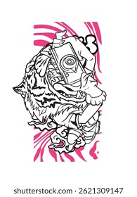 tiger fighter with japanese doodle style