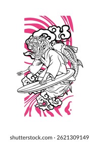 tiger fighter with japanese doodle style