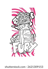 tiger fighter with japanese doodle style