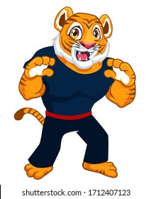 tiger fighter mascot cartoon in vector