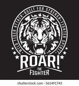 Tiger Fighter Typography, Tee Shirt Graphics, Vectors