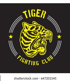 Tiger Fighting Club Hand Drawing Logo Badge