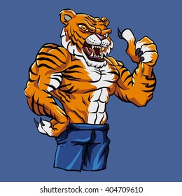 Tiger Fighting Mascot Vector Illustration