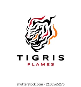 Tiger Fire Flame Tribal Logo Vector Icon Illustration