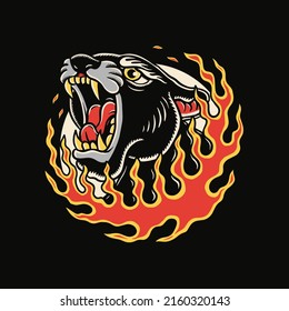 tiger with fire illustration for t shirt or print