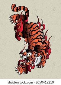 Tiger Fire Japan Graphic Design Stock Vector (Royalty Free) 2050412210 ...