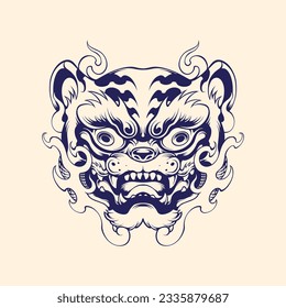 Tiger fire mask vector line art