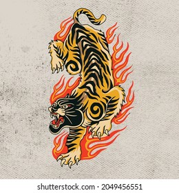 tiger with flame tattoo design