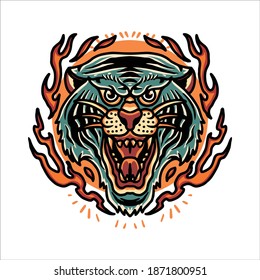 tiger flame tattoo vector design