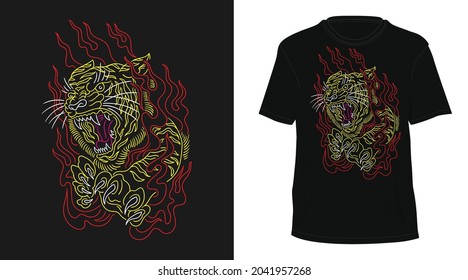 tiger flame vintage monoline hand drawn tshirt design