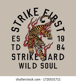 Tiger with Flames Around Mixed with A Slogan Vector Artwork For Apparel and Other Uses