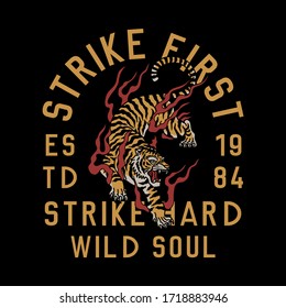 Tiger with Flames Mixed with A Slogan Vector Artwork For Apparel and Other Uses