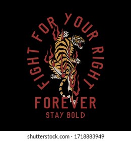 Tiger with Flames Mixed with A Slogan Vector Artwork For Apparel and Other Uses