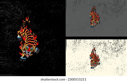 tiger and flames vector illustration mascot design