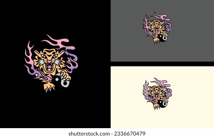 tiger and flames vector mascot design