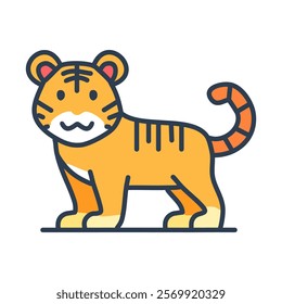 Tiger flat color icon. Vector illustration of baby tigress on a white background.