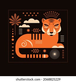 Tiger. Flat design. Poster, card, banner design. Year of the tiger