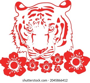 tiger and flower in line art style vector illustration. wildlife design concept. good to use for tiger lovers image.
