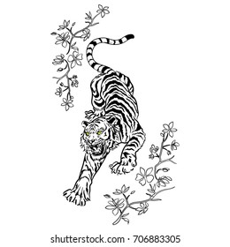 Tiger and flowers illustration