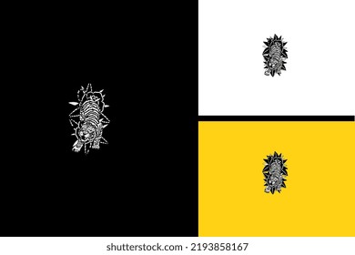 tigre y flores vectores negro y blanco