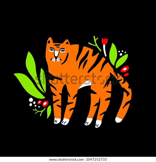 Tiger Flowers Vector Illustration Cute Wild Stock Vector Royalty Free 2047252733 Shutterstock 