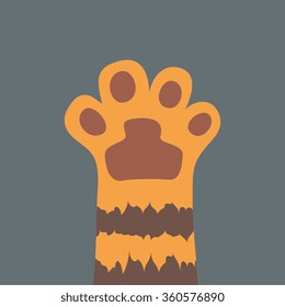 tiger foot paw, isolated on background, cartoon flat style vector illustration.