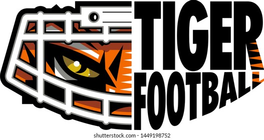 tiger football mascot face wearing facemask for school, college or league